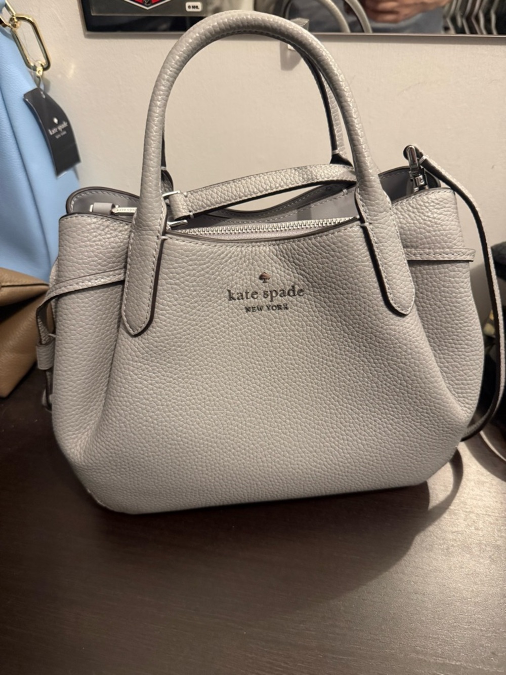 kate spade Pebbled Leather Satchel in Light Gray